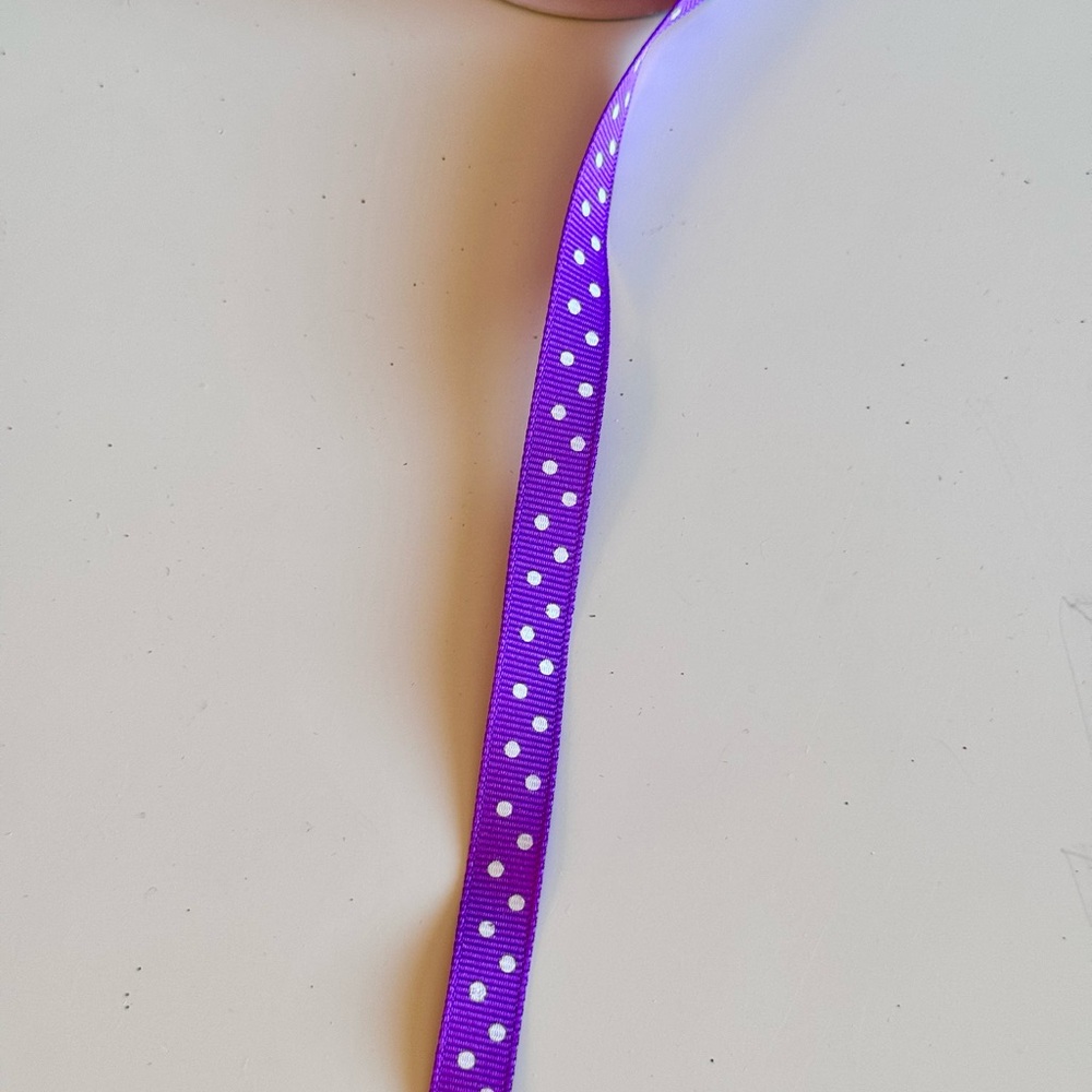 3/8” Purple Ribbon w White Polka Dots Grossgrain Ribbon Roll